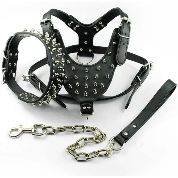 Spiked Studded Leather Dog Collar and Matching Leash Set for French Bulldogs